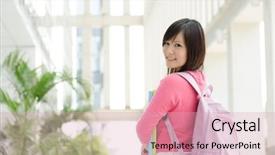  Presentation with file folder - PPT theme having academic freedom - young asian teen student standing background and a lemonade colored foreground