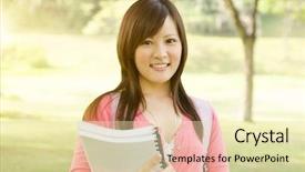  Presentation with student nurse teaching university - PPT layouts consisting of academic freedom - young asian university student standing background and a soft green colored foreground