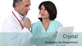  Presentation with quality hospital - Colorful PPT theme enhanced with nursing communication - two hospital workers with laptop backdrop and a light blue colored foreground