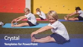  Presentation with stretching - Amazing presentation design having performing stretching exercise in schoolyard backdrop and a ocean colored foreground