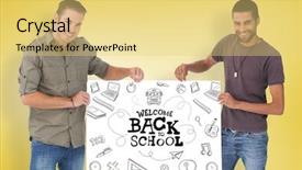  Presentation with skin care for men and women - Slide deck consisting of academic poster - attractive men holding blank card background and a  colored foreground