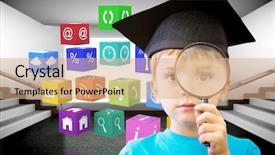  Presentation with looking glass - Amazing theme having academic poster - cute pupil looking through magnifying backdrop and a  colored foreground