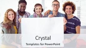  Presentation with smiling kids at summer camp - Slide set enhanced with academic poster - fashion students smiling at camera background and a sky blue colored foreground