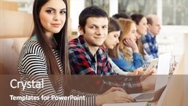  Presentation with academic - Presentation theme with academic report - group of students using gadgets background and a tawny brown colored foreground