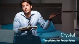  Presentation with home textiles - PPT layouts consisting of academic report - tired businessman working overtime background and a ocean colored foreground