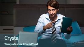  Presentation with tired - Slide deck featuring academic report - tired businessman working overtime background and a ocean colored foreground