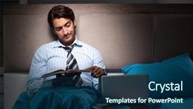  Presentation with tired - PPT layouts enhanced with academic report - tired businessman working overtime background and a ocean colored foreground