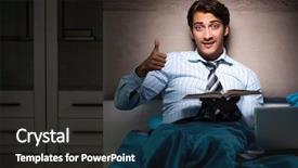  Presentation with energy conservation home - Amazing PPT theme having academic report - tired businessman working overtime backdrop and a dark gray colored foreground