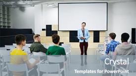  Presentation with academic - Colorful PPT theme enhanced with academic report - young lecturer consulting her students backdrop and a  colored foreground