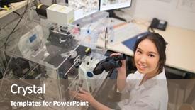  Presentation with biochemistry - Beautiful slides featuring academic research - biochemistry student using large microscope backdrop and a violet colored foreground