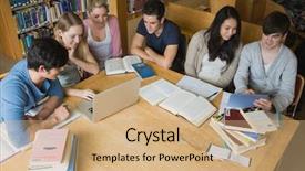  Presentation with academic research - PPT theme consisting of academic research - group of students sitting background and a coral colored foreground