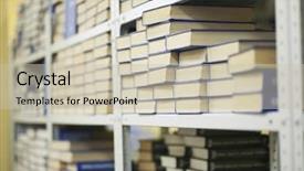  Presentation with academic research - Presentation theme enhanced with academic research - library books on shelves background and a soft green colored foreground