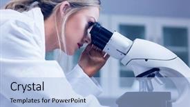  Presentation with academic research - Colorful PPT theme enhanced with academic research - science student looking through microscope backdrop and a light blue colored foreground