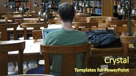  Presentation with academic research - Cool new PPT theme with academic research - student at work inside library backdrop and a wine colored foreground