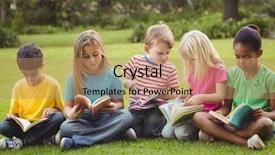  Presentation with classmates - Presentation theme featuring academic speaking - classmates sitting in grass background and a  colored foreground