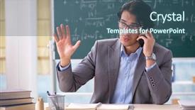  Presentation with math teacher - PPT theme featuring academic speaking - young handsome math teacher background and a ocean colored foreground