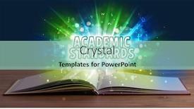  Presentation with open book - Theme enhanced with academic-standards-inscription-coming-out background and a mint green colored foreground