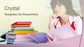  Presentation with academic - Amazing PPT layouts having academic subjects - photo of pensive teacher sitting backdrop and a  colored foreground