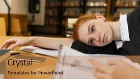  Presentation with teenage girl - Presentation theme having academic subjects - tired red haired teenage girl background and a coral colored foreground