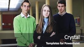  Presentation with university building - PPT theme enhanced with academic success - happy students people group portrait background and a  colored foreground