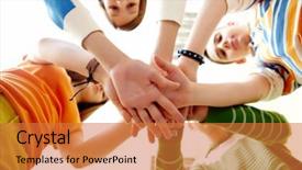  Presentation with friends - Slide set having academic support - pile of hands of friends background and a red colored foreground