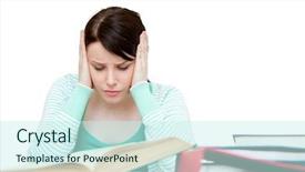  Presentation with academic writing - Colorful slide deck enhanced with academic writing - frustrated teenager doing her homework backdrop and a cool aqua colored foreground