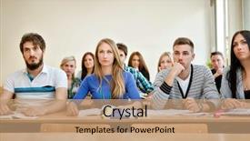  Presentation with academic - Beautiful theme featuring academic writing - group of students in class backdrop and a coral colored foreground