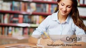  Presentation with college - Cool new presentation theme with academic writing - portrait of clever student working backdrop and a coral colored foreground