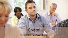  Presentation with med student in class - PPT theme with academic writing - student in class background and a coral colored foreground