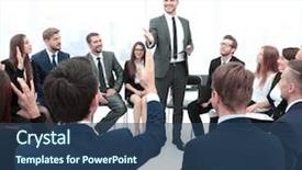  Presentation with leader - PPT layouts enhanced with academy - business group greets leader background and a ocean colored foreground