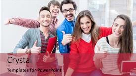  Presentation with cheerful - PPT layouts enhanced with academy - group of students celebrating success background and a red colored foreground