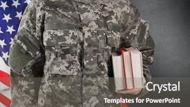  Presentation with military - Audience pleasing theme consisting of academy - soldier holding books military education backdrop and a gray colored foreground