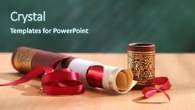  Presentation with certificate - Cool new slide deck with academy award - certificate with ribbon on top backdrop and a ocean colored foreground