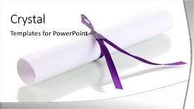  Presentation with academy award - Slide deck having academy award - graduation diploma tied with ribbon background and a white colored foreground