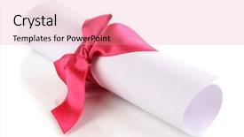  Presentation with academy award - Amazing presentation design having academy award - graduation diploma tied with ribbon backdrop and a coral colored foreground