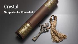  Presentation with certificate - Colorful slide deck enhanced with academy award - round certificate holder and key backdrop and a dark gray colored foreground