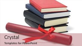  Presentation with scroll - Slides consisting of academy award - stack of text books background and a red colored foreground