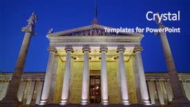  Presentation with building - Presentation theme having academy of athens main building background and a navy blue colored foreground