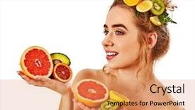  Presentation with guava fruits fresh green fruit - Beautiful slide set featuring accelaration - hair and facial mask backdrop and a coral colored foreground