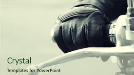  Presentation with rider - Cool new PPT theme with accelaration - hand rider on handlebars close-up backdrop and a soft green colored foreground