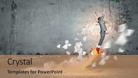  Presentation with upwards - Presentation theme enhanced with accelaration - image of young energetic businessman background and a coral colored foreground