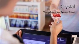  Presentation with payment - Colorful slide deck enhanced with accepting - cashier accepts card payment backdrop and a coral colored foreground