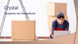  Presentation with order - Amazing presentation theme having technology service operations - woman accepting relocation order backdrop and a sky blue colored foreground