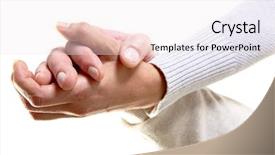  Presentation with hands holding - PPT theme featuring acceptance commitment - photo of male and female background and a sky blue colored foreground