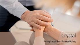  Presentation with aged care - PPT theme featuring accepting - aged man holding hands background and a coral colored foreground