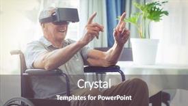  Presentation with wheelchair - Beautiful PPT theme featuring access - happy senior man on wheelchair backdrop and a dark gray colored foreground