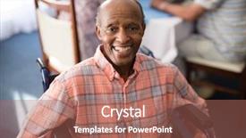  Presentation with retirement - Beautiful presentation featuring access - portrait of smiling disabled senior backdrop and a coral colored foreground