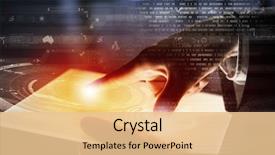  Presentation with control panel - Presentation design having access control - businessman pressing modern technology panel background and a lemonade colored foreground