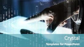  Presentation with control panel - Colorful presentation enhanced with access control - businessman pressing modern technology panel backdrop and a teal colored foreground