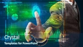  Presentation with control panel - Beautiful presentation theme featuring access control - businessman pressing modern technology panel backdrop and a navy blue colored foreground